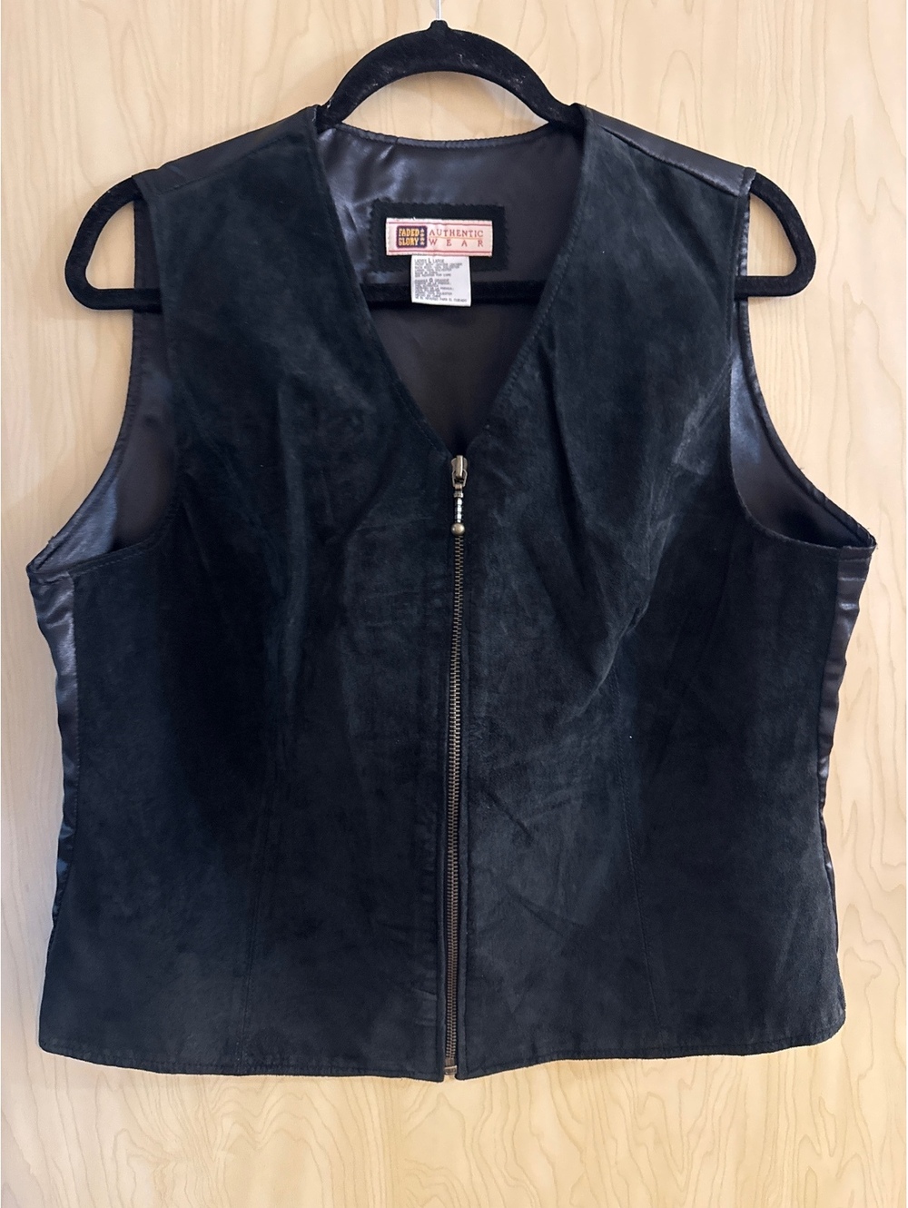 Y2K Faded Glory Authentic Wear black suede leather vest womens Size large